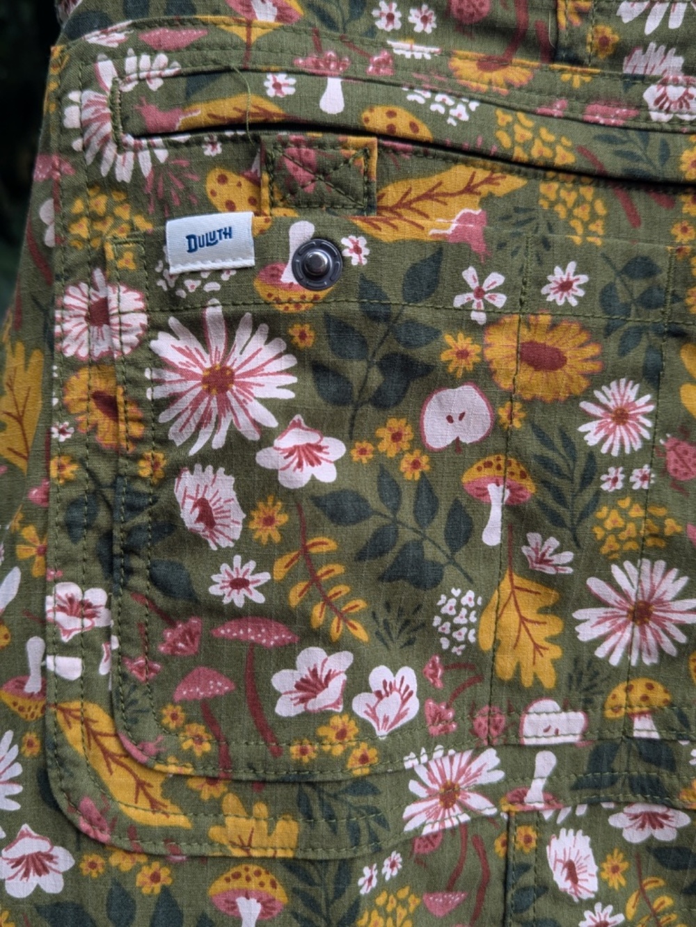Women's Heirloom Gardening Bib Overalls - Autumn Botanical print - size S x 33 (